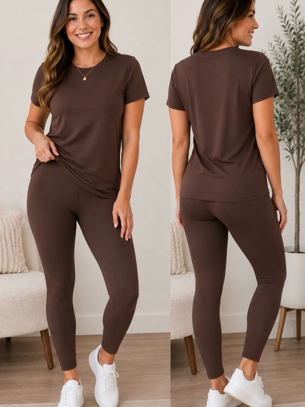 Zenana Outfitters Women's Chocolate Brown Legging & Tee Set